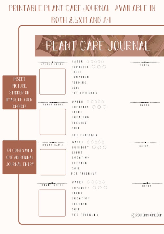 Plant Care Journal, Personal Plant Journal With Picture - Etsy