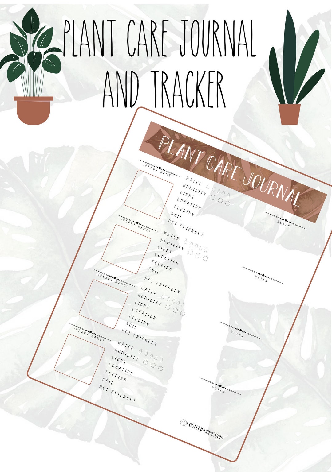 Plant Care Journal, Personal Plant Journal With Picture Etsy