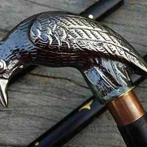 Wooden Walking Stick Brass Crow Handle Black Antique Cane | Etsy