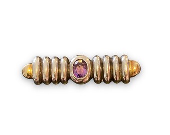 VINTAGE Unique 14k Gold, Sterling Silver, & AMETHYST Brooch PIN