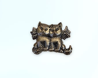 VINTAGE Signed 1960's Beaucraft Sterling Silver Adorable CAT Kittens PIN Brooch - 2 Cats w/ Bows