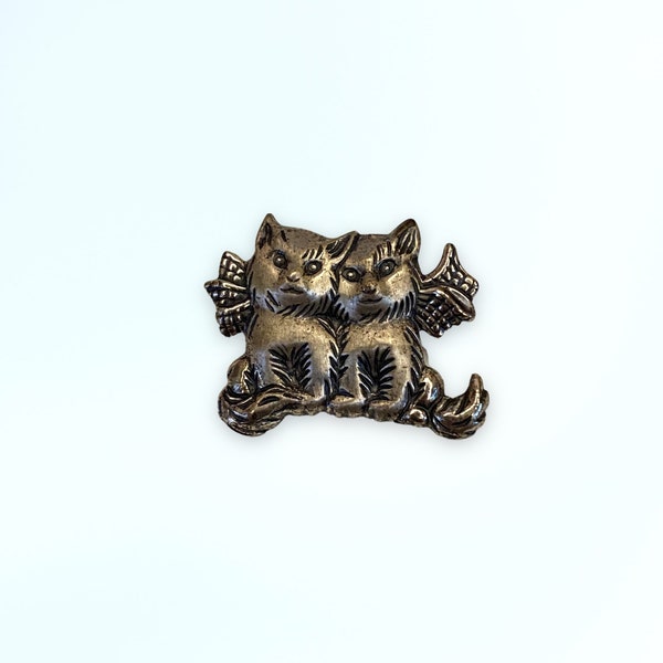 VINTAGE Signed 1960's Beaucraft Sterling Silver Adorable CAT Kittens PIN Brooch - 2 Cats w/ Bows