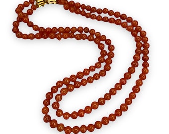 VINTAGE Natural Red/ Orange JADEITE Double-Strand Beaded NECKLACE