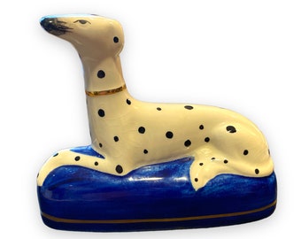 VINTAGE Staffordshire Reclining Spotted WHIPPET Porcelain FIGURINE