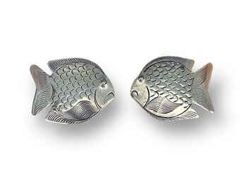 VINTAGE Unique Sterling Silver FISH EARRINGS Clip On