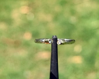 Handmade 18k Gold & 925 Silver Open Cuff Diamond Ring, Hammered Two Tone Toi et Moi Ring, Natural Diamond Minimalist Band | 765