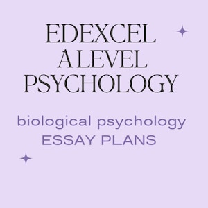 以下が含まれることがあります： Edexcel A Level Psychology: 生物心理学 エッセイプラン。紫色の背景に黒いテキスト。