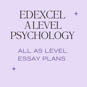 以下が含まれることがあります： 紫色の背景に、黒い文字で「EDEXCEL A LEVEL PSYCHOLOGY ALL AS LEVEL ESSAY PLANS」というテキストが書かれています。画像の右上と左下には、小さな白い星が2つあります。
