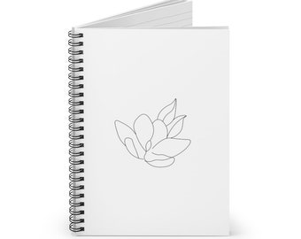 Lotus Notebook | Spiral Notebook | Minimalist Notebook | Lined Journal | Line Drawing Journal | White Notebook | Floral Notebook