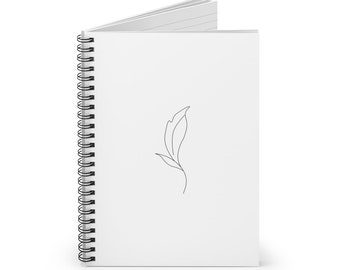 Leaf Notebook | Spiral Notebook | Minimalist Notebook | Lined Journal | Line Drawing Journal | White Notebook | Floral Notebook