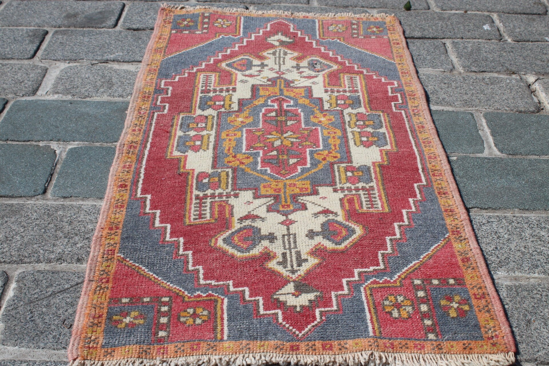 SMALL TURKISH RUG, 23x40 Inch,59x103 Cm , Oushak Rug, Hand Made Rug
