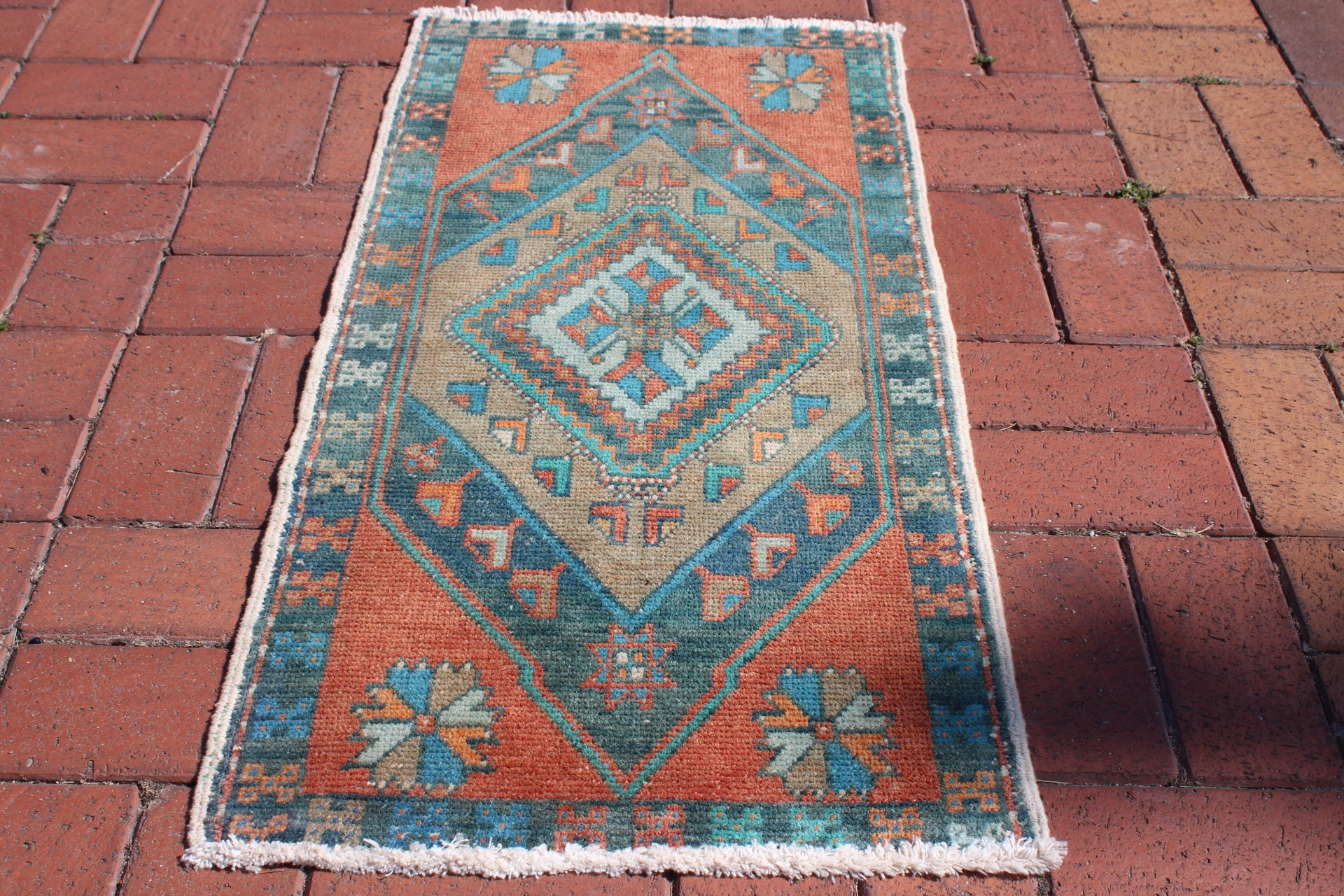 SMALL TURKISH Rug,19x38 Inch,49x98 Cm , Oushak Rug, Hand Made Turkish