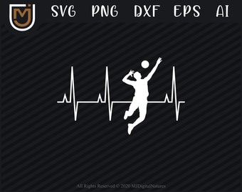 Commercial & Personal Use Volleyball Player Heartbeat Pulse EKG SVG File,Volleyball T-shirt svg For Cricut,Silhouette,Cameo,Vinyl Decal