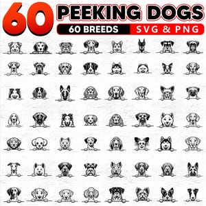 60 dog breeds minimalistic peeking dog bundle svg, dog bundle svg files, peeking dog svg, puppy svg, dog png, dog clipart, instant download