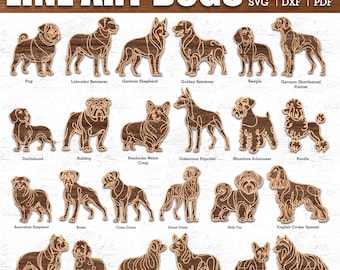 200 Dog Breeds Line Art Dog Standing Pose Bundle SVG - Dog Ornaments, Dog Laser Cut, Glowforge Svg, Multi Layer Dog, Cnc, Cut Files, Dxf