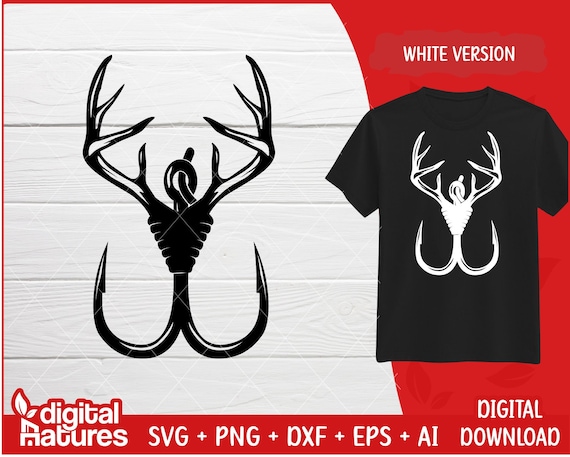 Cool Hunting Fishing SVG Fish Hook Antlers Fisherman SVG, Antlers Svg, Fish  Clipart, Fishing Clipart for Outdoorsman 