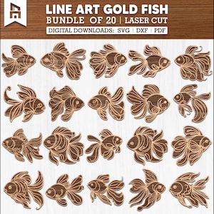 20 Line Art Gold Fish Bundle Svg Dxf Laser Cut - Gold Fish Multilayer, Fish Laser Cut, Glowforge Svg, Gold Fish Laser Engrave, Cnc Plasma