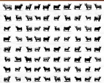 96 Line Art Highland Cow Standing Svg Bundle - Cow Face Png, Highland Cow Cut File, Farmhouse Svg, Highland Cow Clipart, Baby Cow Svg Png