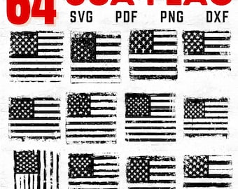 64 USA Flag SVG DXF Pdf Bundle for Cricut Crafts, American Flag Silhouette Clipart, Patriotic Cut Files for 4th of July, Veterans