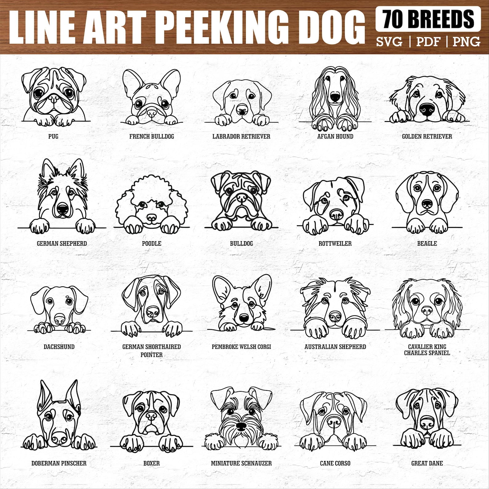 70 Peeking Dog Breeds Svg Dxf Png Pdf Bundle for Cricut and Laser Cut ...