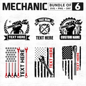 Lot de 6 logos SVG mécanicien personnalisé - Svg mécanicien automobile, outils Svg, clé Svg, fichiers de coupe, silhouette pour mécanicien