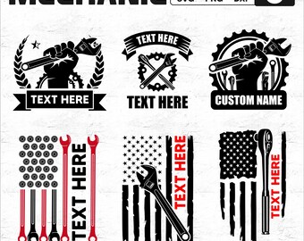 6 Bundle of Custom Mechanic SVG logo - Car Mechanic Svg, Tools Svg, Wrench Svg, Cut Files, Silhouette for mechanics