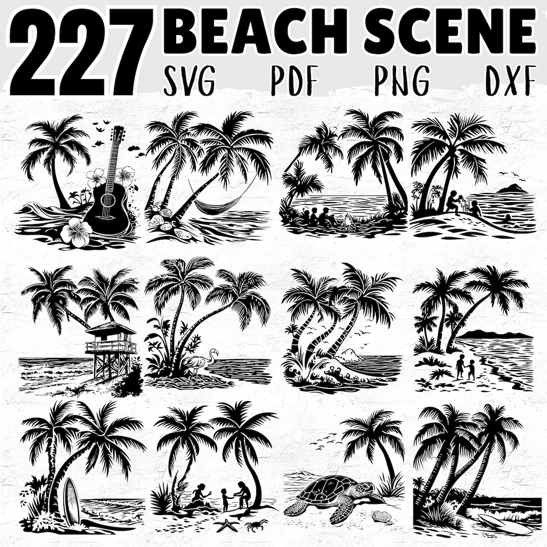 227 Beach Scene SVG PNG PDF Dxf Bundle for Cricut Silhouette Laser ...