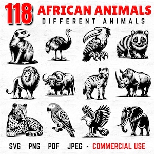118 African Animals Svg Dxf PNG PDF Bundle for Cricut, Sublimation, Prints, and Laser Cut Crafts, Safari Wildlife Clipart Collection