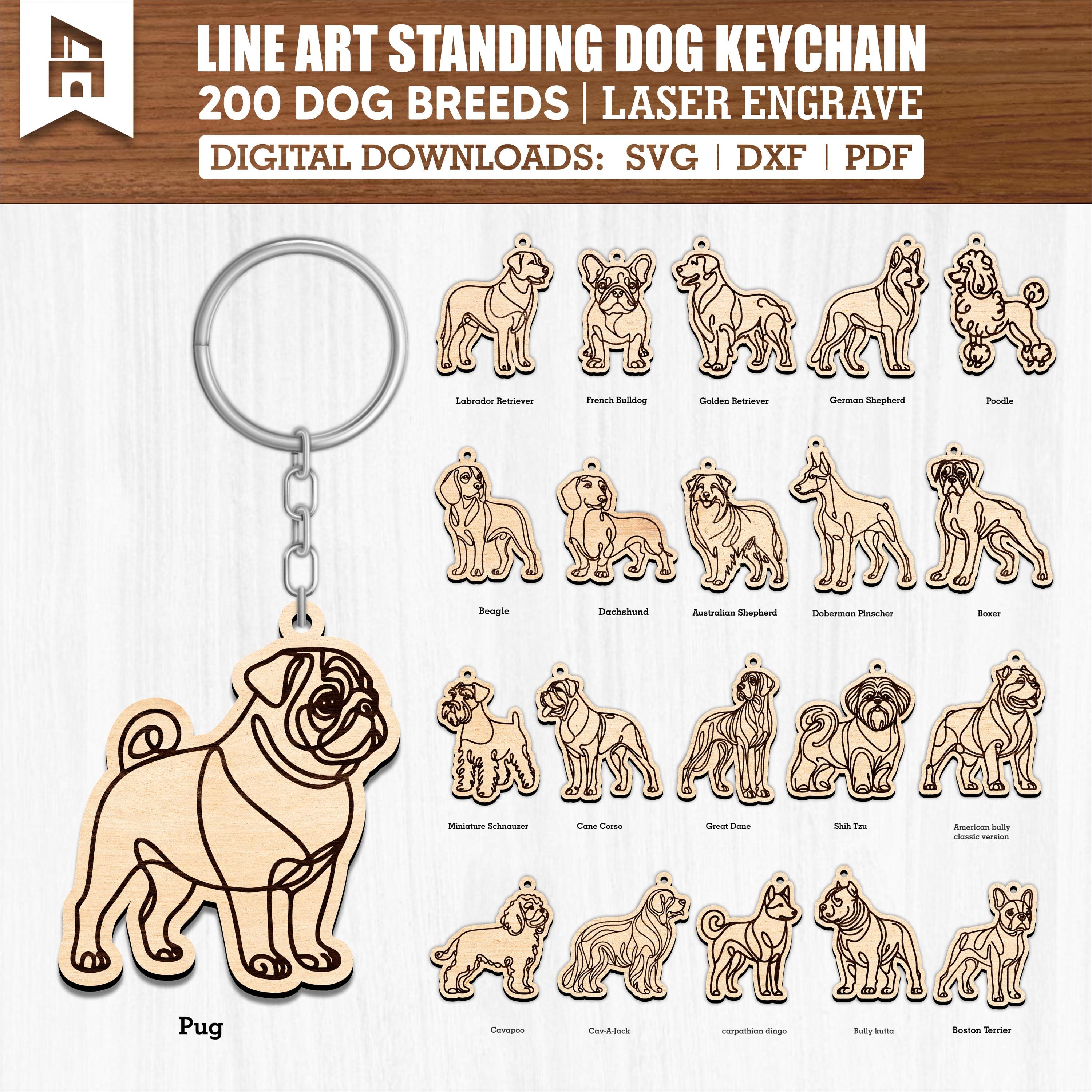 200 Dog Breeds Line Art SVG Bundle | Standing Dog Keychain Designs for ...