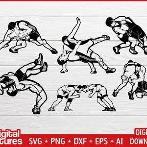 Wrestling SVG File 6 Wrestlers - Sports Svg, Wrestler Svg, Wrestle SVG, Cut File, Silhouette, Clipart, PNG for Wrestling Lovers