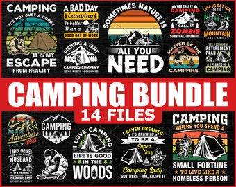 14 filer campingpaket Svg - Camper Svg, Camping Svg, Camping SVG, Campingliv Svg, PNG, Klippfil för resenär