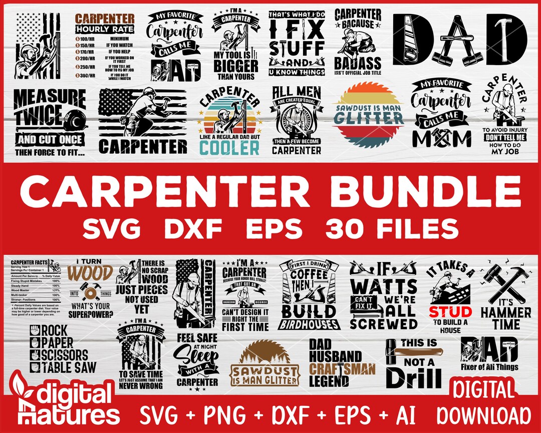 Bundle 30 Files Carpenter Svg - Carpenter Png, Tools Svg, Handyman Svg ...
