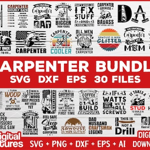 Bundle 30 files Carpenter Svg - Carpenter png, Tools svg, Handyman svg, Silhouette, Cut File for Carpenter Lovers
