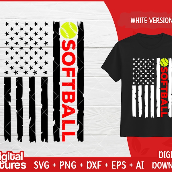 American Flag Softball SVG - USA Flag Baseball SVG, Baseball Cut File, Sports Svg for Players