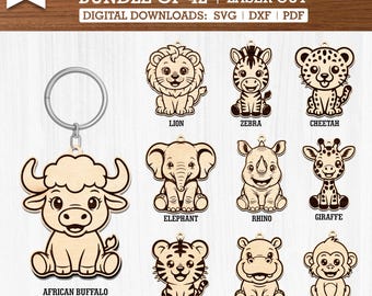 42 Safari Animals SVG Bundle Dxf Pdf, African Jungle Animal Outlines, Cute Zoo Cut Files for Laser Cut, Cricut, Laser Engrave, Glowforge