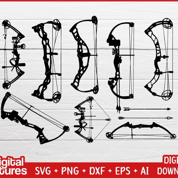 Bundle Compound Bow SVG - Hunting Clipart, Bow And Arrow SVG, Archery Svg, Bow Hunting Svg, Crossbow Svg, Deer Hunter Svg