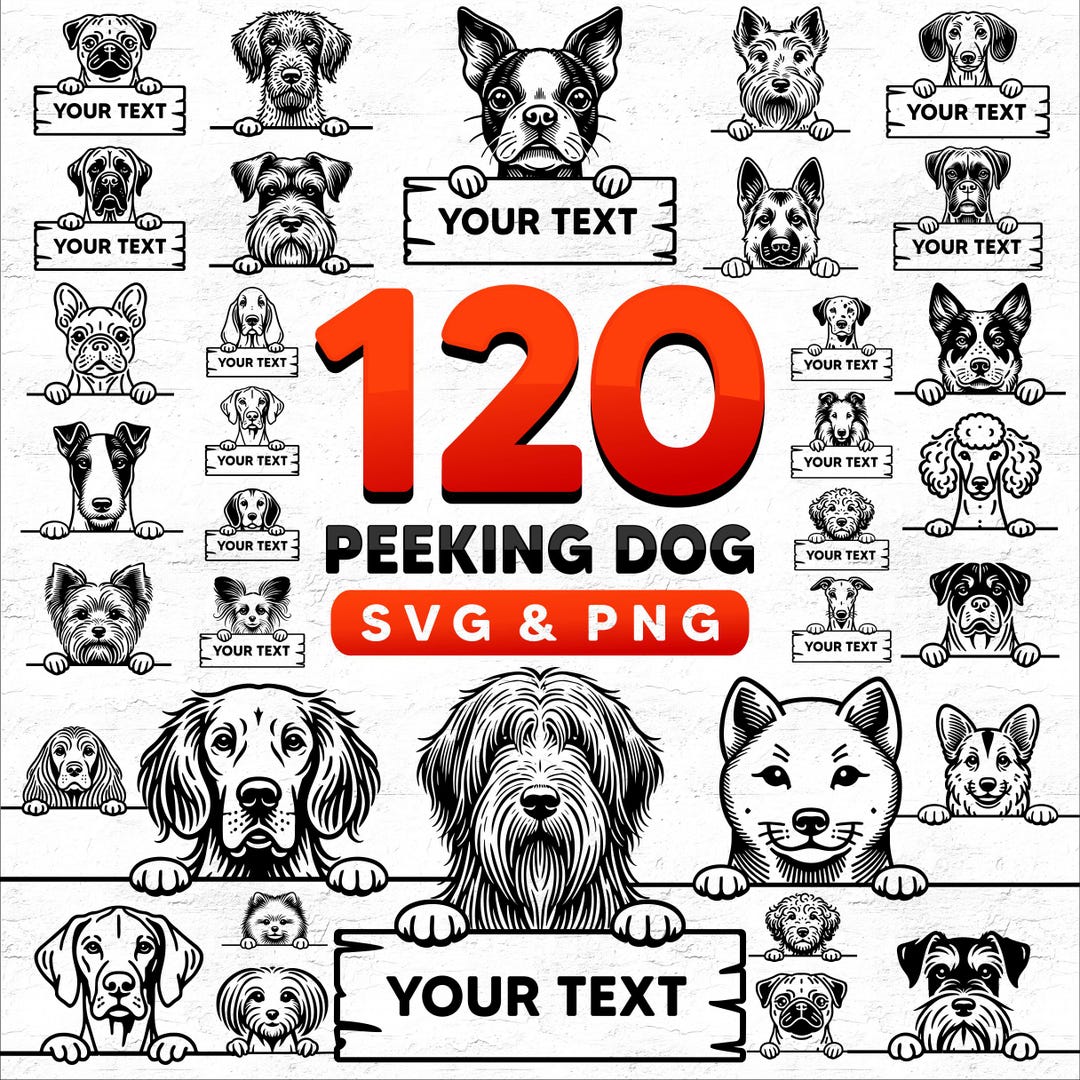Peeking Dog 120 Breeds Dog Bundle Svg Pdf Dxf Png - Dog Ornaments, Dog ...