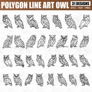 31 Polygon Owl Line Art SVG Bundle, Geometric Owl Png Pdf Files, Digital Download for Cricut, Glowforge, Laser Cutting, Digital Download