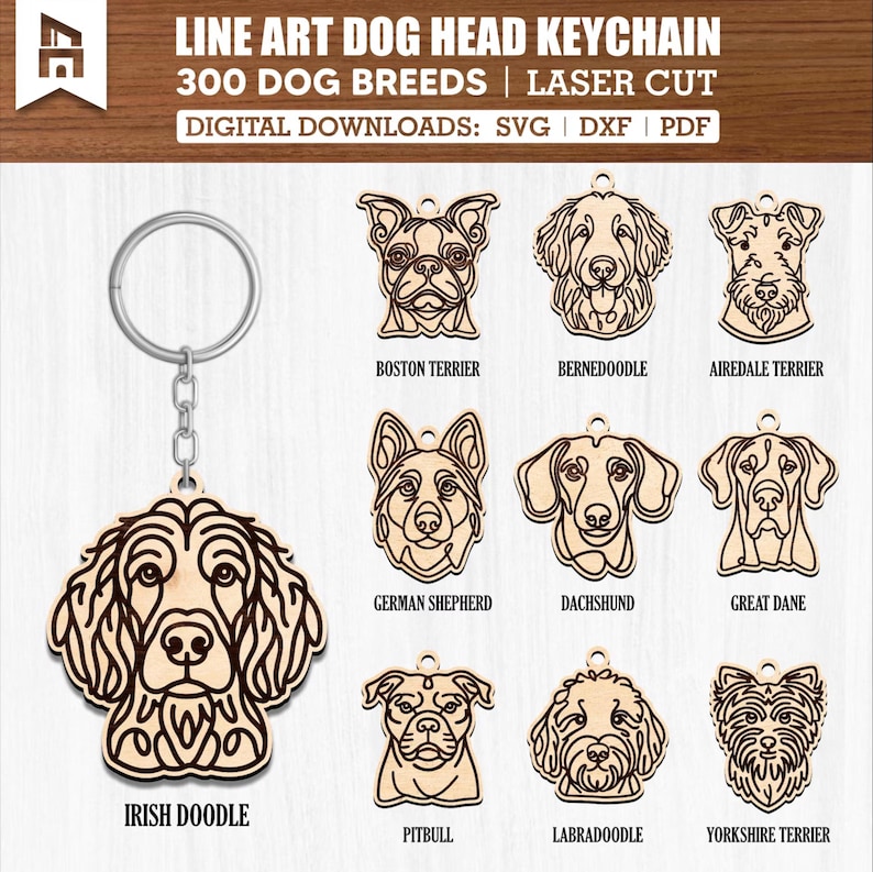 Line Art 300 Breeds Dog Bundle Svg Pdf Dxf - Dog Ornaments, Dog Laser Cut, Glowforge Svg, Multi Layer Dog, Cnc, Cut Files, Digital Download image 1