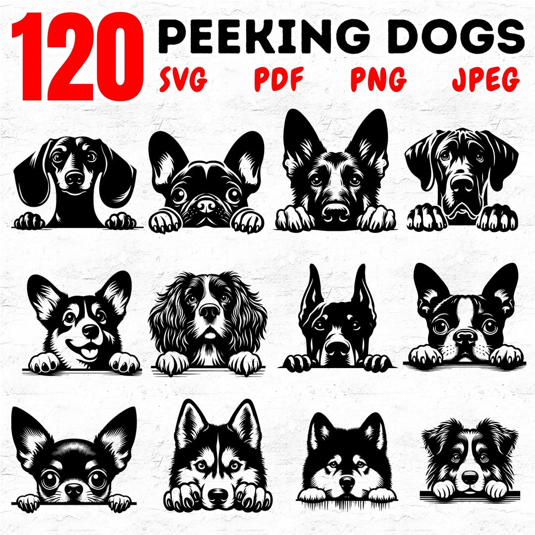 120 Peeking Dogs Svg Dxf Png Pdf Bundle With 30 Dog Breeds for Cricut ...