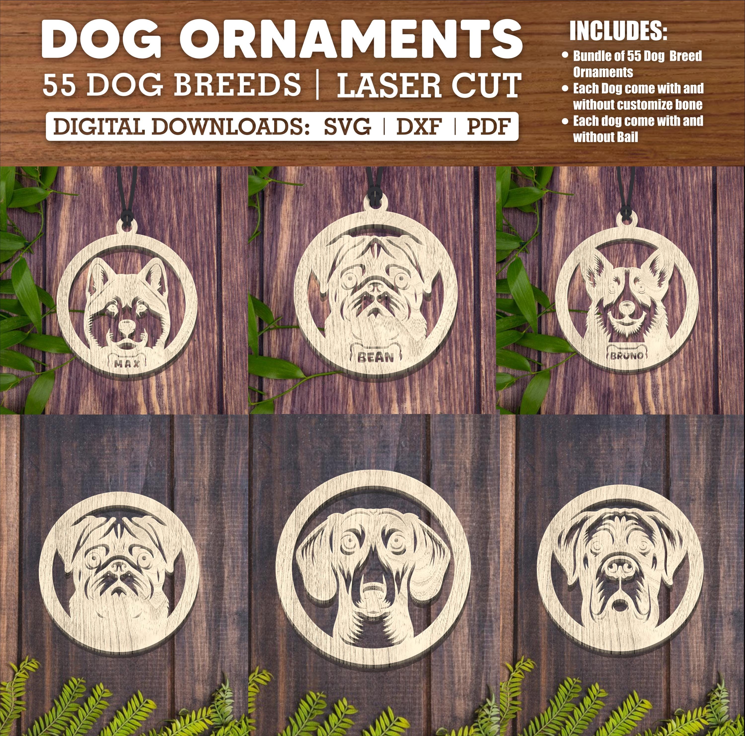 55 Breeds Ornaments Dog Bundle Svg Laser Cut | Dog Ornaments, Sun ...