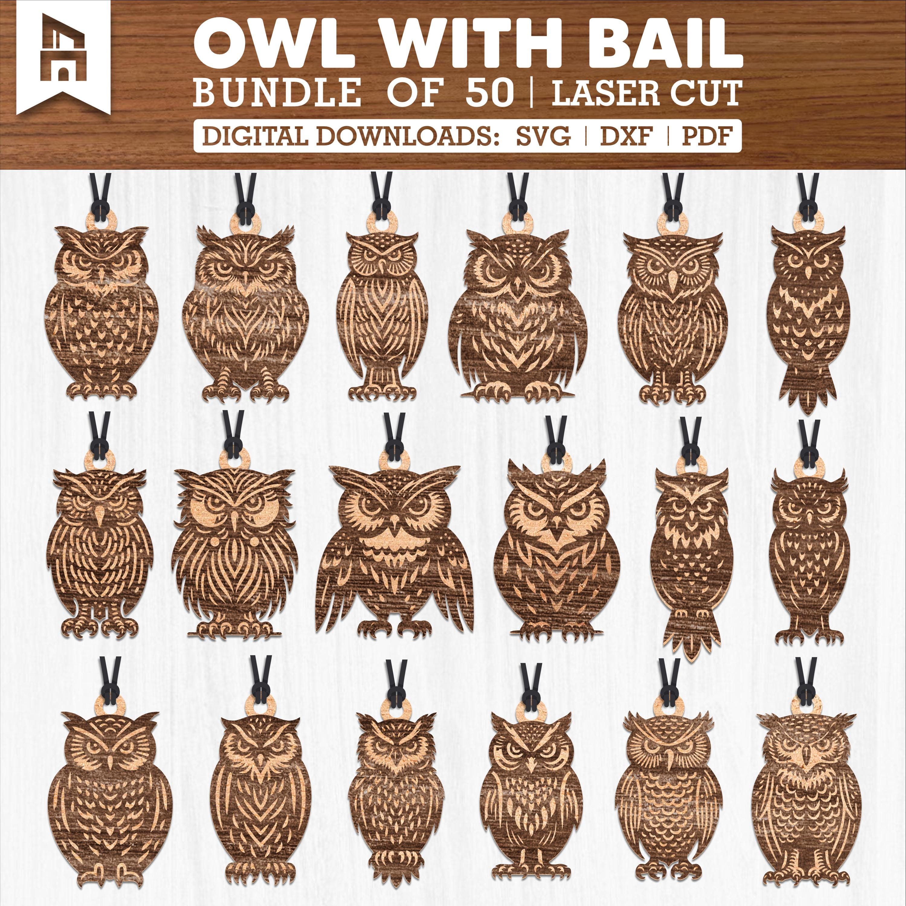50 Owl Laser Cut Bundle SVG DXF | Laser Engraving Files | Standing Owl Multilayer Mandala, Glowforge