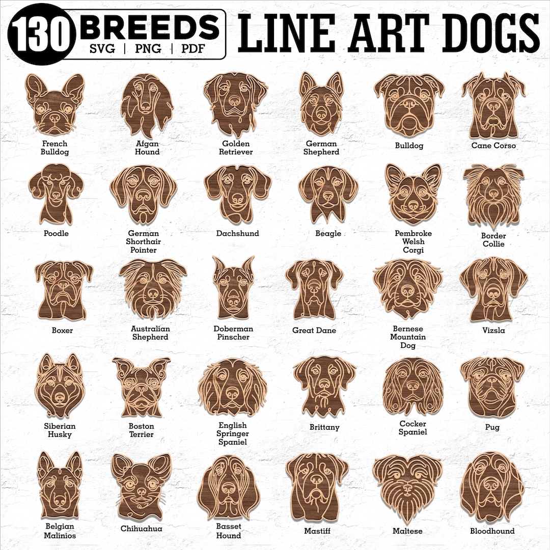 Laser Engrave 130 Breeds Dog Bundle Svg Pdf Dxf Png - Dog Ornaments ...