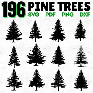 196 Pine Tree Clipart Bundle SVG PNG PDF Dxf | Evergreen Forest Tree Silhouettes for Cricut | Nature Woodland Landscape Designs