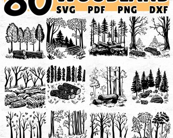 80 Woodland Animals SVG PNG DXF Bundle, Forest Animal Silhouette Clipart for Cricut Crafts, Rustic Wildlife Cut Files and Nature Design Set