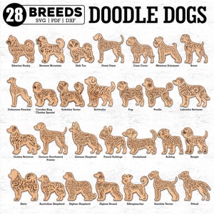 Klotterkonst Hund 28 Raser Stående Hund Svg Dxf Pdf - Hundprydnader, Hund Laserskuret, Glowforge Svg, Flerskiktad Hund, CNC, Skärfiler