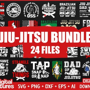 24 pliki pakietu Jiu Jitsu pliki svg - Mma Svg, Karate Svg, Bjj SVG - Dxf - Png - Clipart - Plik do cięcia - Sylwetka dla miłośnika MMA