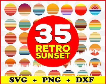 Bundle Retro Sunset SVG Vintage - Summer Svg, Sunset PNG, Retro Vintage SVG, Sunset Clipart
