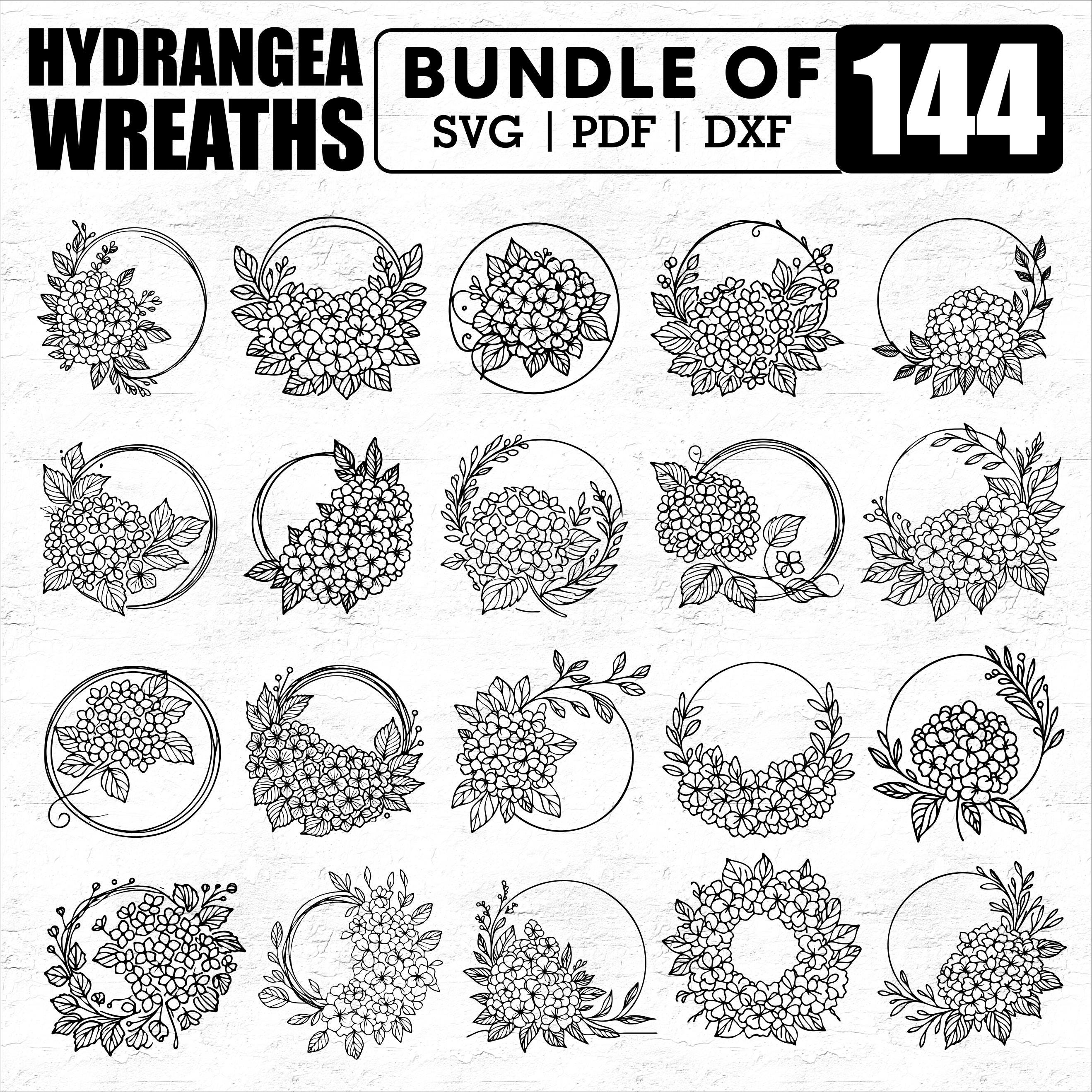 144 Line Art Floral Hydrangea Wreaths Bundle Svg Pdf Dxf - Wildflower ...