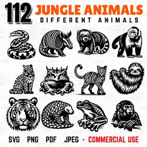 112 Jungle Animals Svg DXF PNG PDF Bundle for Cricut, Sublimation, Prints, and Laser Cut Crafts, Tropical Wildlife Clipart Set